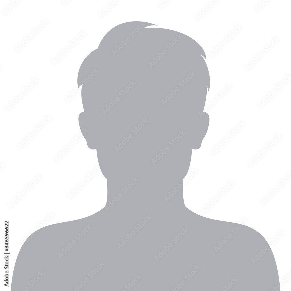 Male default avatar profile icon. Man face silhouette person placeholder. Vector illustration.
