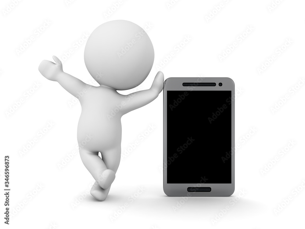 3D Character leaning on generic smartphone 3D Character leaning on generic smartphone