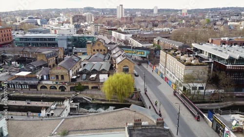 Deserted Camden Lock London from the sky, during coronavirus covid-19 quarantine lockdown 2020 photo