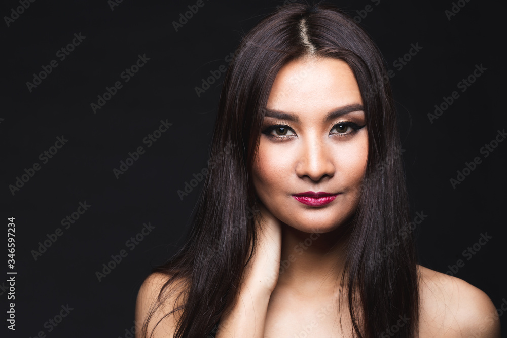 Portrait of young asian woman with makeup long hair. Portrait of young asian woman with makeup long hair.