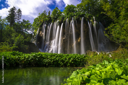 Croatia  Plitvice Lakes National Park  Landscape picture of a waterfall  summer day  long exposure 