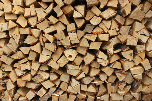 A heap of chopped firewood in woodpile