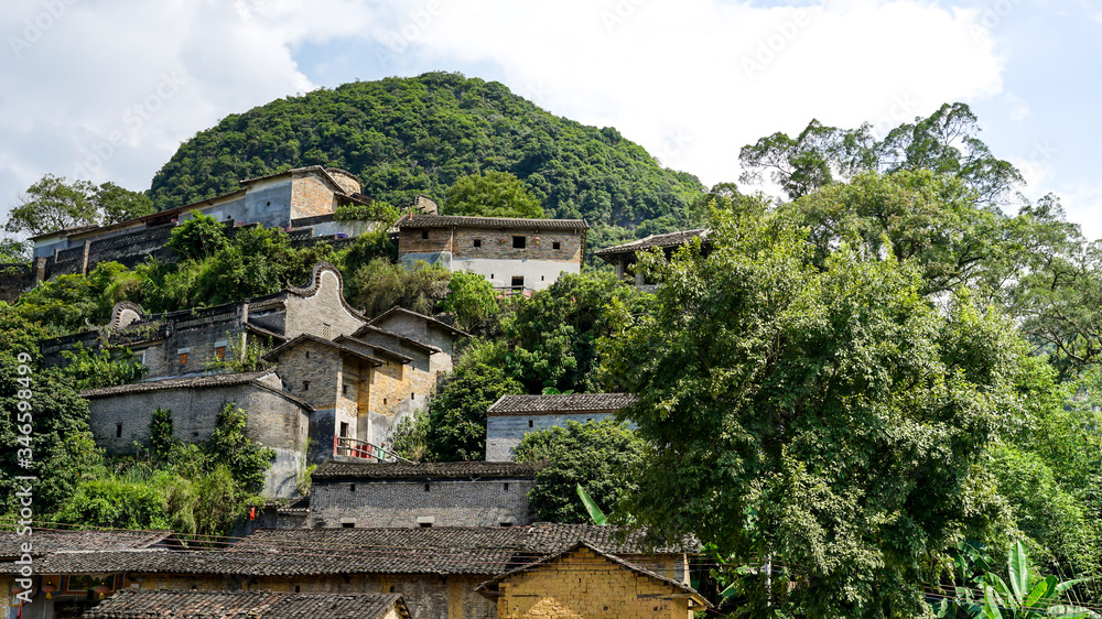 A beautiful view of a local old traditional village in China, Chinese ancient architecture, mountain's settlement, historical Yingde town, travelling to the beautiful destination in Asia