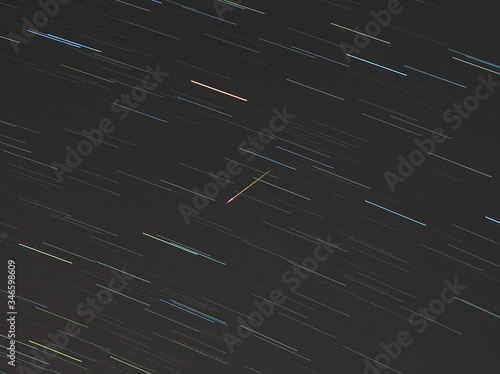 View of star trails and a meteor from the Eta Aquarids meteor shower of 2020 as seen from Cordoba, Argentina at its peak on May 6th.