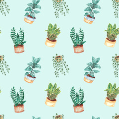 Keuken achterwand Planten in pot patronen Aquarel groene kamerplanten interieurpatroon  © Vasia_illi