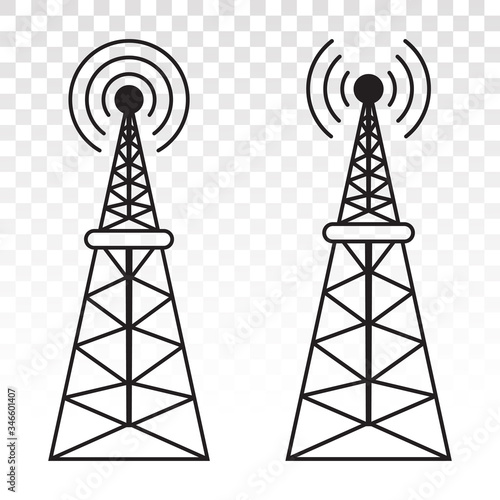 radio waves tower / mast radio for broadcast transmission with line art vector icon for apps and websites