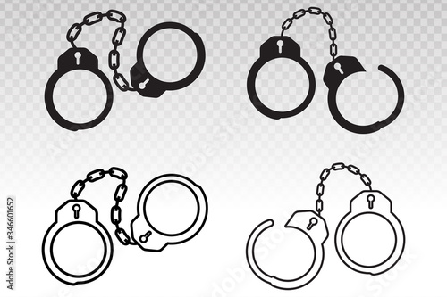Police handcuffs flat icon a transparent background