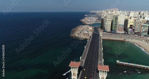 Aerial Drone shot over Egypt Alexandria city Stanly Bridge