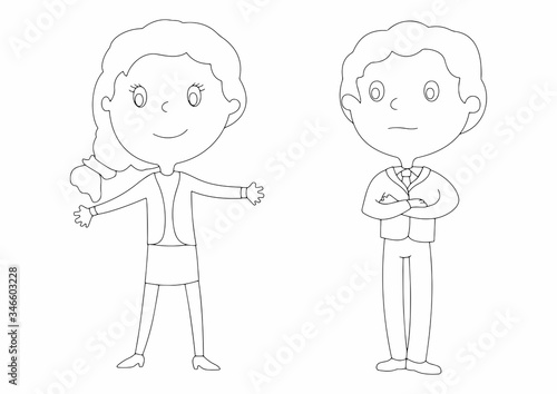 Cute and funny couple, male and female businessmen. Business Team. Characters design for your projects. Office workers or clerks.