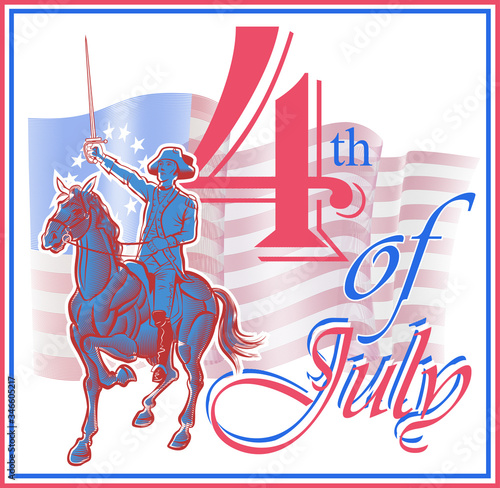 vector image of a horseman on a horse during the usa independence war inscription july 4 independence day