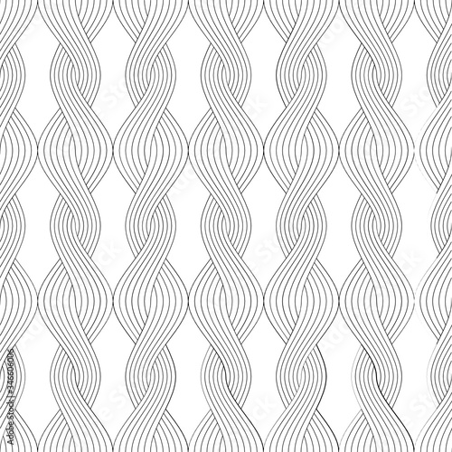 Vector geometric seamless pattern. Modern geometric background. Monochrome repeating pattern with interwoven wavy threads.