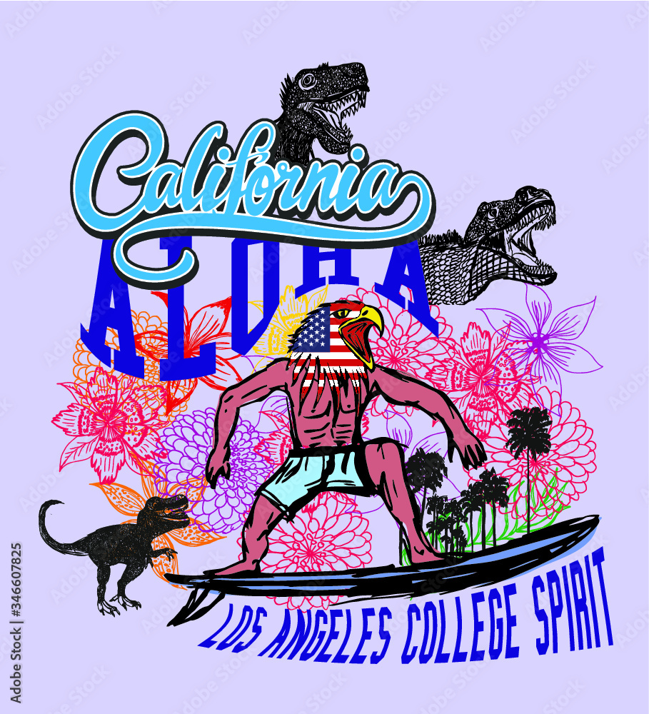 Obraz premium trex dinosaur print embroidery graphic design vector art