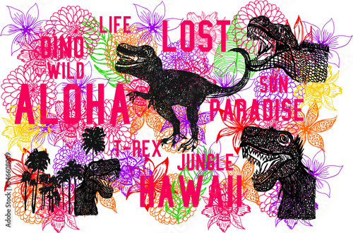 trex dinosaur print embroidery graphic design vector art