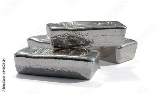 Canvastavla Several cast ingots of PGM metals isolated on white background.