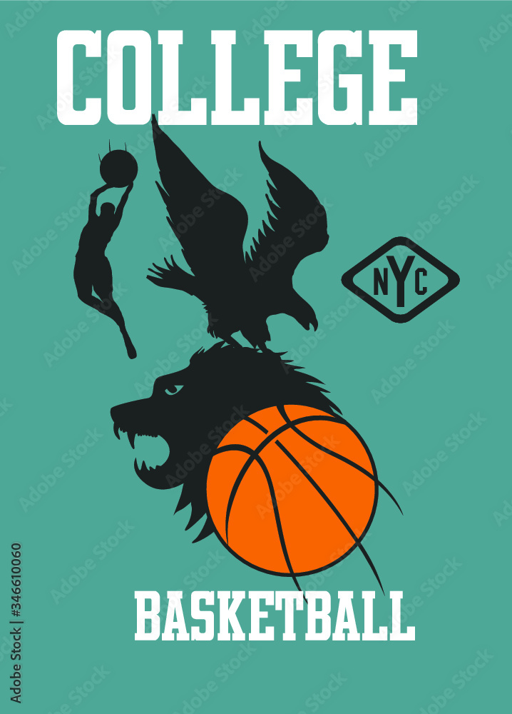 American eagle basketball print and embroidery graphic design vector art