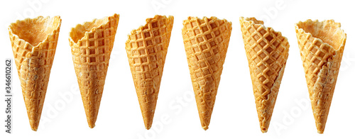 Waffle cones isolated on a white background.