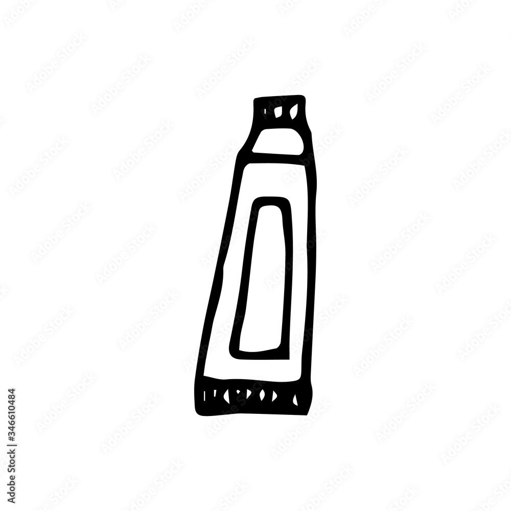 Sketch tube of toothpaste on white isolated background. Vector illustration. Hand drawn tube in black line. Hygiene product. Sketch tube of toothpaste on white isolated background. Vector illustration. Hand drawn tube in black line. Hygiene product.
