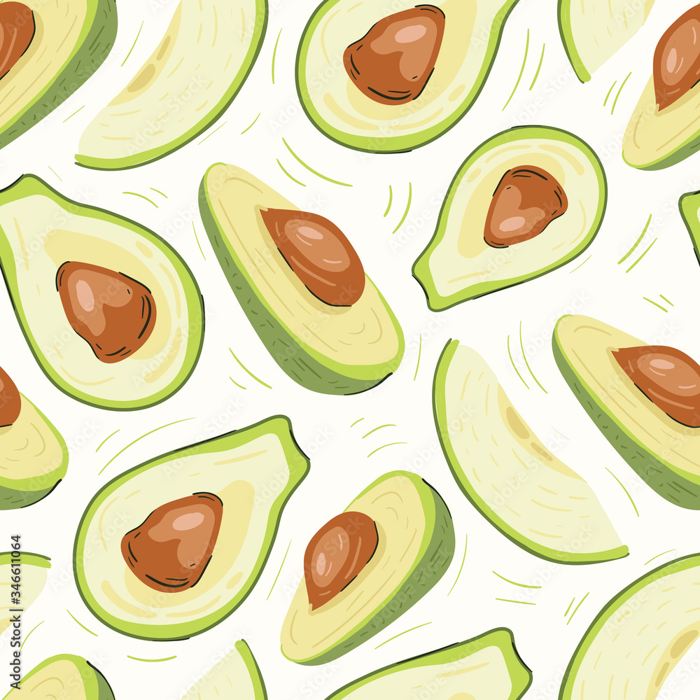 Avocado vector illustrations. Seamless pattern background. hand draw cartoon Scandinavian nordic design style for fashion or interior or cover or textile. Avocado vector illustrations. Seamless pattern background. hand draw cartoon Scandinavian nordic design style for fashion or interior or cover or textile.