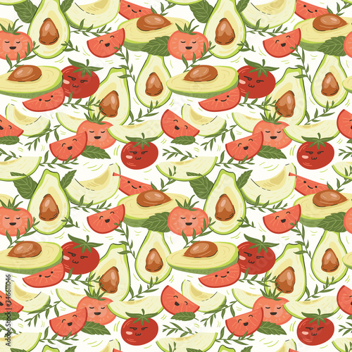 Avocado vector illustrations. Seamless pattern background. hand draw cartoon Scandinavian nordic design style for fashion or interior or cover or textile.