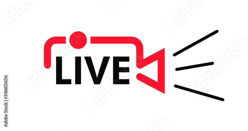 Live stream in camera shape concept. Stock vector illustration for online broadcast, tv program. Logo for your online broadcasts. Coronavirus. NEWS. Stay at home.