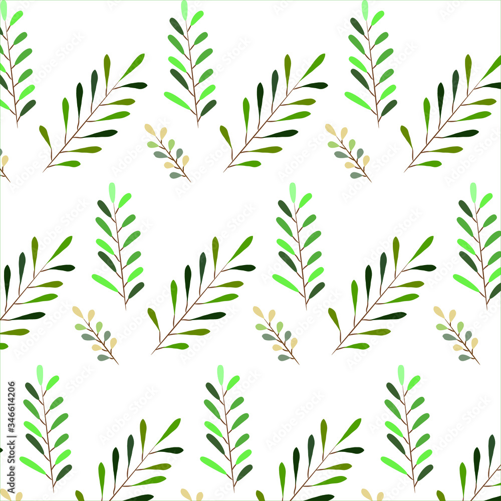 Green, yellow on white natural leaves pattern. Art Vector Background. 

