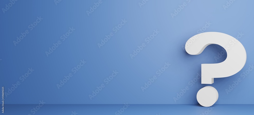 Business Concept 3D rendering. Question mark in front of a blue background. Business Concept 3D rendering. Question mark in front of a blue background.