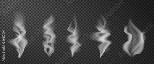 Hot smoke. Food coffee tea steam. Realistic white vapor effect. Cigarette cloud wave