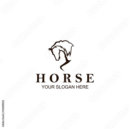 monochrome icon of horse head isolated on white background