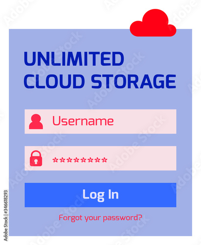 cloud login window isolated on white