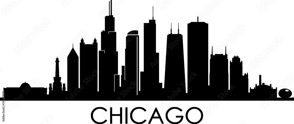 CHICAGO City Illinois Skyline Silhouette Cityscape Vector