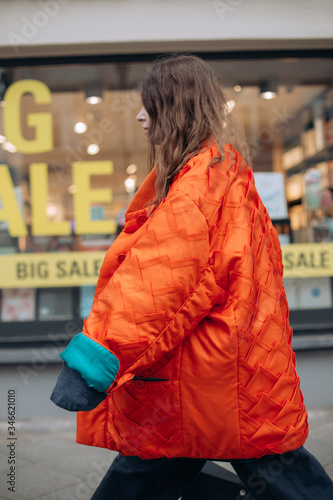 Stylish woman is going shopping on sale photo