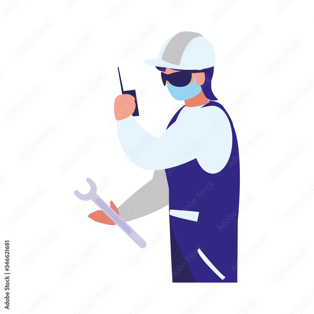 industrial worker man working with face mask