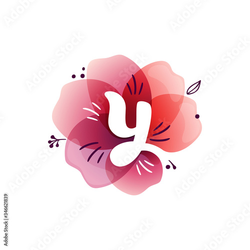Y letter logo at watercolor overlapping flower.