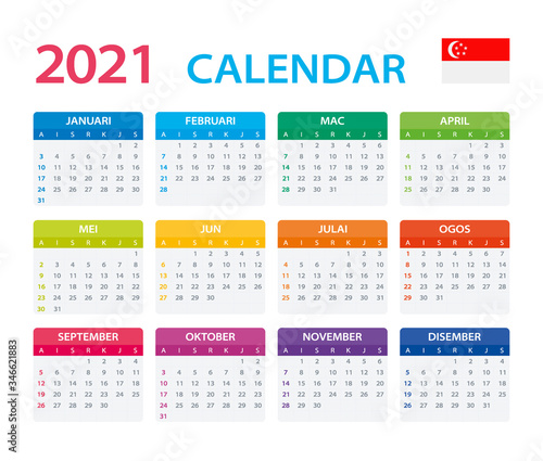 2021 Calendar Singaporean - vector illustration, Singaporean version
