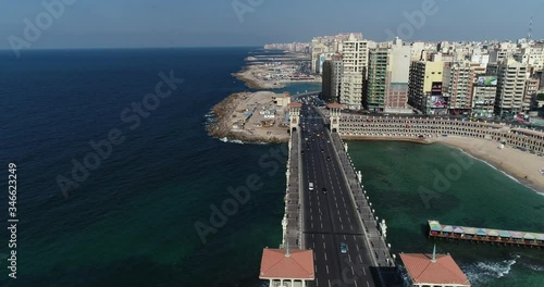 Aerial Drone shot over Egypt Alexandria city Stanly Bridge
