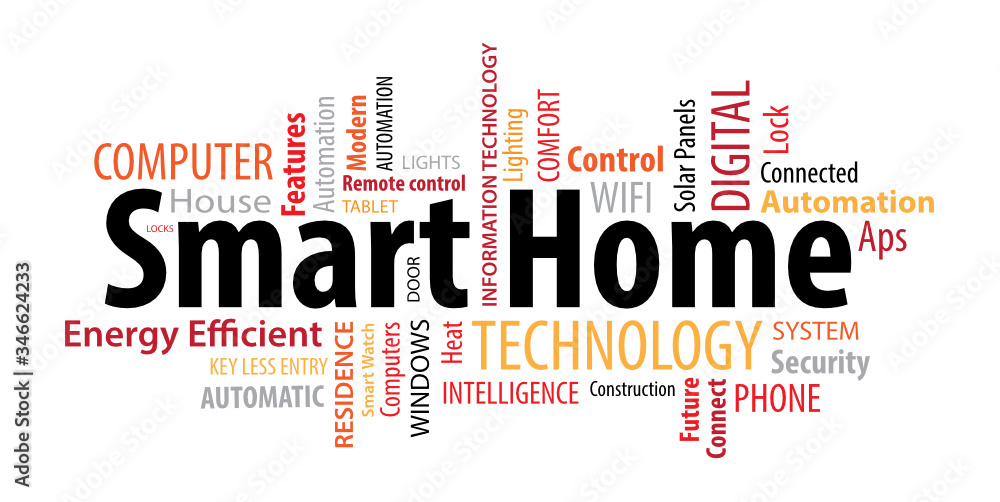Smart Home Word Cloud on White Background Smart Home Word Cloud on White Background