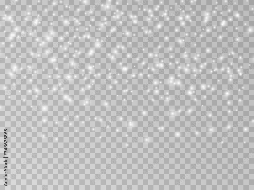 Realistic vector falling snow fall overlay. png shining snowflakes background for Christmas banner of winter collection decoration isolated on transparent. Stock vector