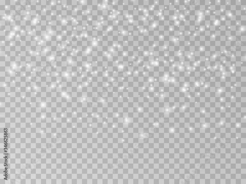 Realistic vector falling snow fall overlay. png shining snowflakes background for Christmas banner of winter collection decoration isolated on transparent. Stock vector