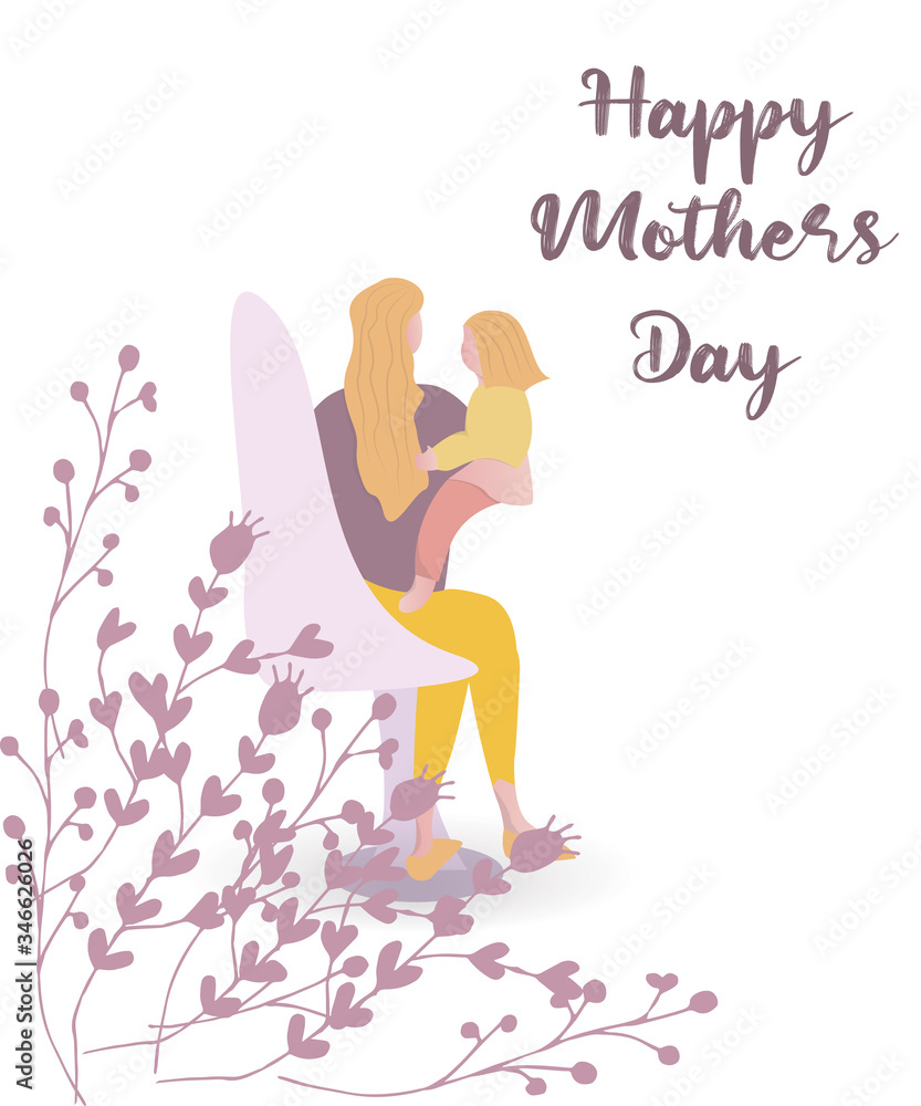 Happy Mother’s day design greeting card. Vector illustration good for the mom holiday,poster,banner,invitation,postcard,wallpaper,background, brochure.Mother character holding baby on her hands Happy Mother’s day design greeting card. Vector illustration good for the mom holiday,poster,banner,invitation,postcard,wallpaper,background, brochure.Mother character holding baby on her hands