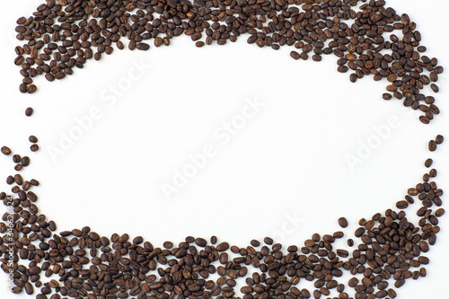 coffee beans lined with a frame on a white background