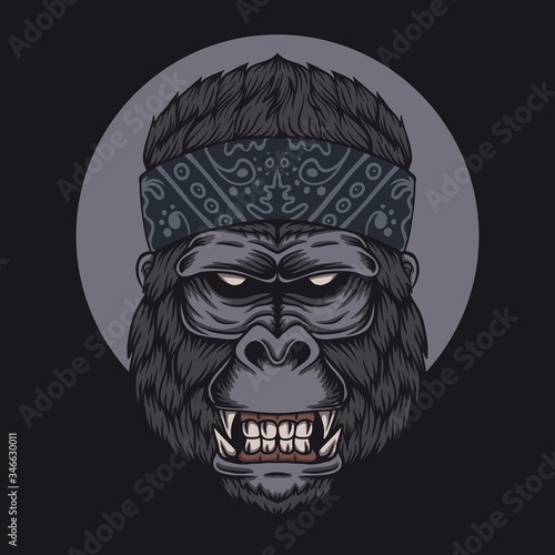Gorilla head bandana vector illustration