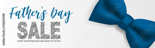 Happy Father's Day sale banner or header. Blue tie bow. Vector illustration.