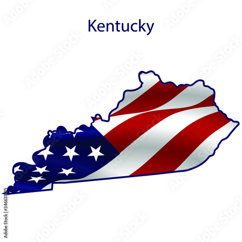Kentucky full of American flag waving in the wind. The outline of the state