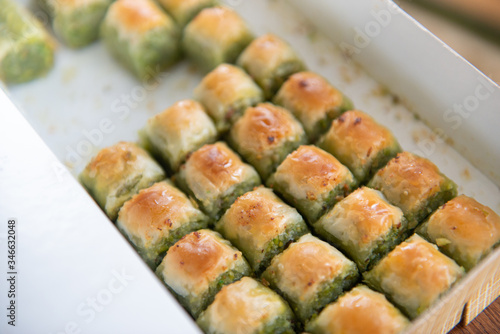 Baklava pastry dessert. Traditional turkish dessert. baklava with pistachio,