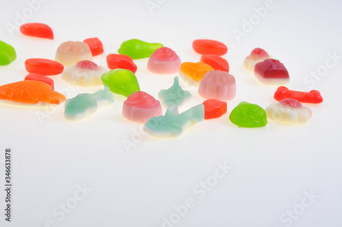 Bright colorful sweets isolated on white background