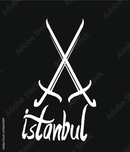 Istanbul and sword print embroidery graphic design vector art
