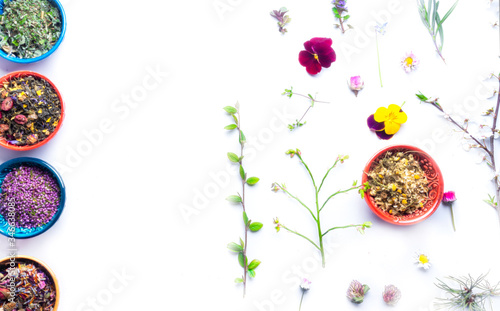 assortment of dry flowers and herbals tea