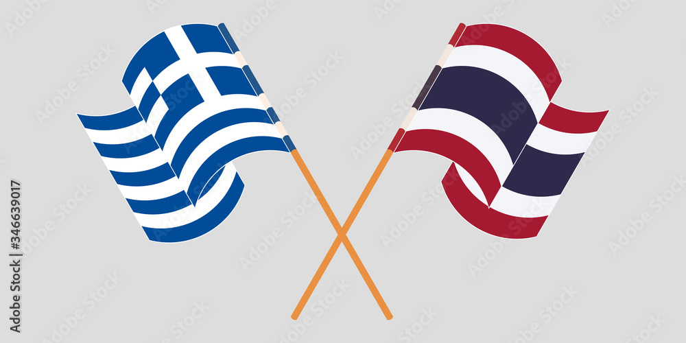 Crossed and waving flags of Greece and Thailand Crossed and waving flags of Greece and Thailand