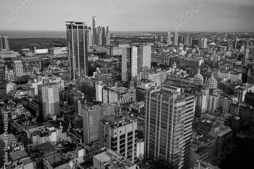 Aerial view of Buenos Aires-Argentina. Buildings  cityscape and panoramic of the city. Black and White landscape