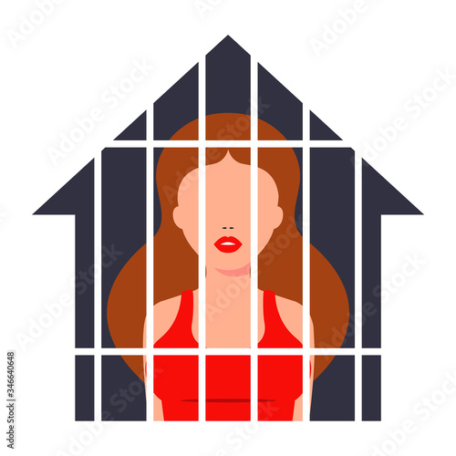 young girl on house arrest. court decision. Flat character vector illustration.